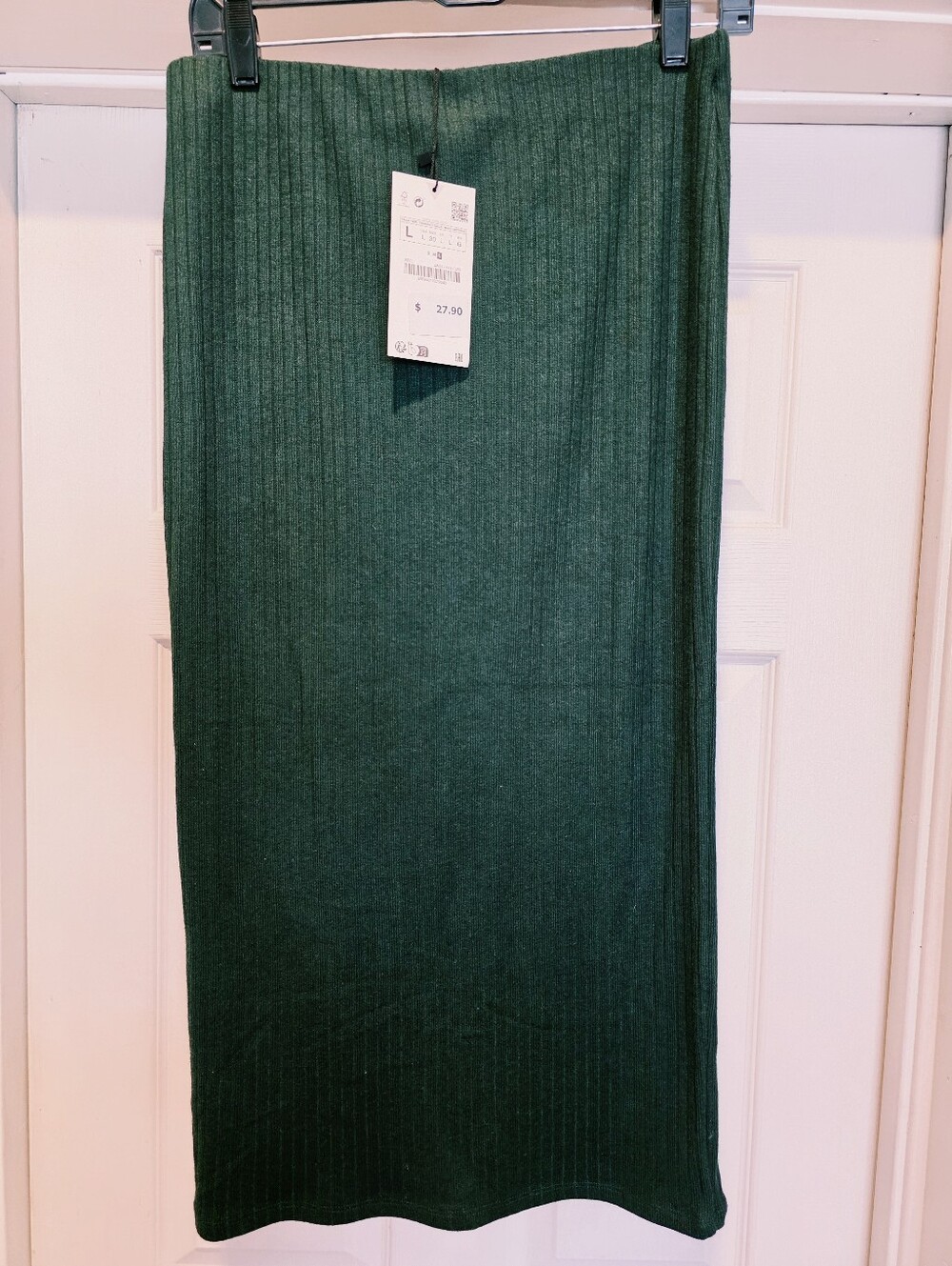NWT Zara Dark Green Ribbed Knit Pencil Skirt - Large